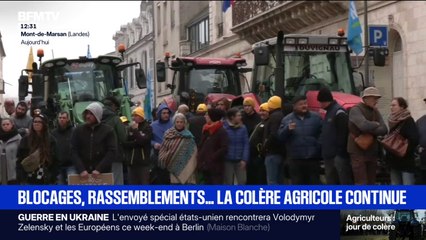 Des agriculteurs mobilisés devant la préfecture de Mont-de-Marsan, dans les Landes