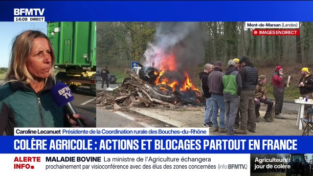 Blocages des agriculteurs: C'est un premier signal d'alerte et à mon avis ce ne sera pas le dernier , déplore Caroline Lecanuet, présidente de la Coordination rurale des Bouches-du-Rhône
