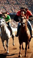 Funny Horse Riding Race 🐎 Humanized Monkey Chikki vs Cat Momo | Animal Comedy Short