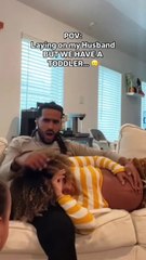 Trying the ＂randomly lay on your husband＂ trend their reactions are everything❤️ #couplegoals