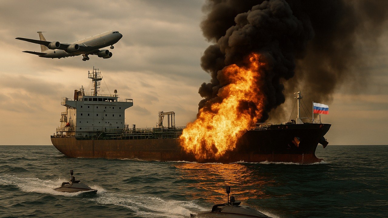 Ukraine Strikes Russian Shadow Tanker in Black Sea with Sea Drones