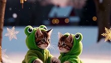 Frog Kitties Love Snow 🐸👯#cat #cute #cats #love #friends #winter