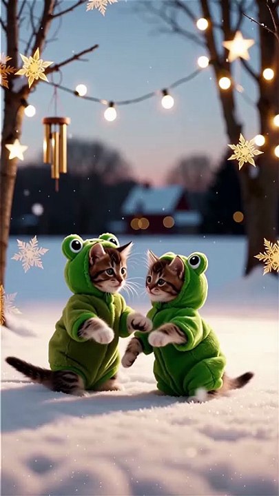 Frog Kitties Love Snow 🐸👯#cat #cute #cats #love #friends #winter