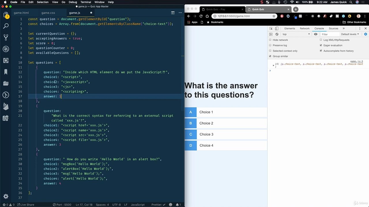4. Display Hard Coded Questions and Answers