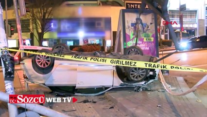 Ankara'da otomobil, motosiklete ve sinyalizasyon direğine çarpıp takla attı; 4 yaralı