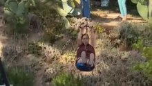 Comical scene unfolds as woman’s zip-lining trip ends in an unexpected and funny fall