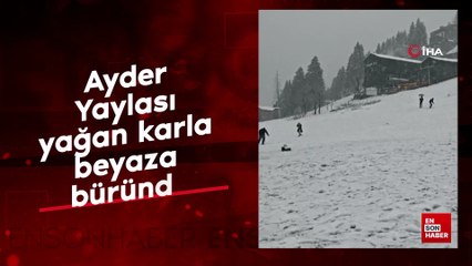 Ayder Yaylası yağan karla beyaza büründü