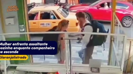 Mulher enfrenta assaltante sozinha enquanto companheiro se esconde