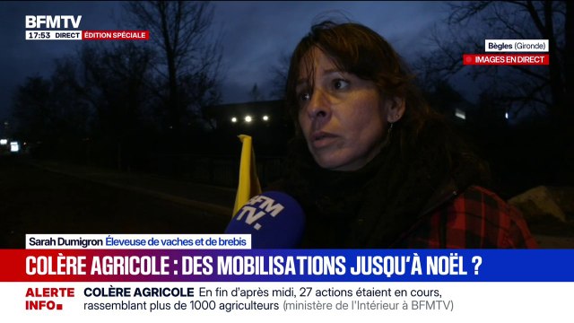 Crise agricole: On va rester pacifique, mais on va continuer à bloquer de plus en plus , assure Sarah Dumigron, éleveuse de vaches et de brebis en Gironde