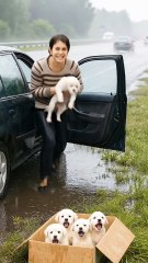 Kind-Hearted Man Rescues Puppies in Heavy Rain on the Roadside 🛣️🐾✨