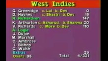 Gus Logie 11 off 26 Balls 27 Mins 2 Fours vs India 4th Test, Kingston, April 28 - May 03, 1989