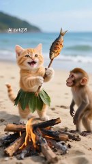 Monkey help her cute kitten 😲😳🙀