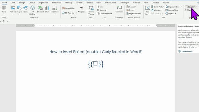 How to insert double curly brackets in MS Word