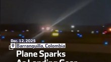 Plane Sparks As Landing Gear Fails In Colombia
