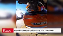 Motosikletin taksiye çarptığı kaza, kask kamerasında