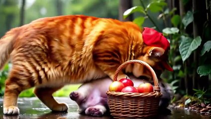 Cat Finds Abandoned French Bulldog Puppy  Takes Him Home, Cares for Him & Makes Apple Pie  #cat