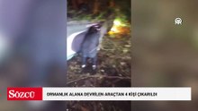 Sarıyer'de ormanlık alana devrilen otomobildeki 4 kişiyi yoldan geçenler kurtardı
