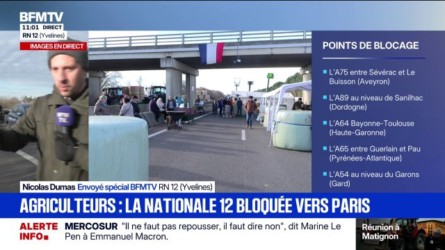 Blocages des agriculteurs: près de 3km de bouchons au niveau de la RN12, axe important qui traverse les Yvelines