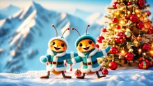 Cute Ant Christmas Dance on Snowy Mountains