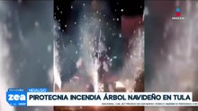 Pirotecnia incendia árbol de Navidad en Tula, Hidalgo