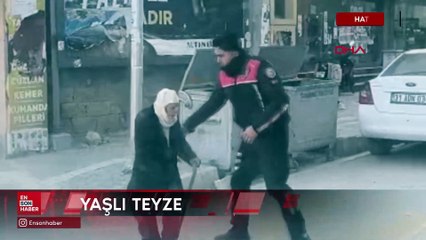 Hatay'da yolun karşısına geçmekte zorlanan yaşlı kişiye polis yardım etti