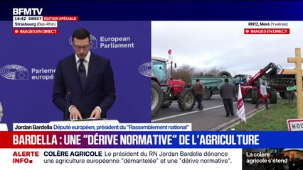 Colère agricole: pour Jordan Bardella "les politiques et initiatives de l'UE contribuent à une crise actuelle partout sur le continent"