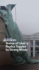 Statue of Liberty Replica Toppled by Strong Winds