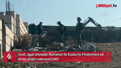 İsrail, işgal altındaki Ramallah ile Kudüs’te Filistinlilere ait ev ve düğün salonunu yıktı