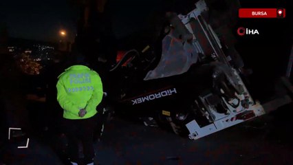 Bursa'da vinçten düşen iş makinesi paniğe neden oldu