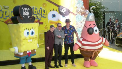 SpongeBob SquarePants immortalized with his handprints and footprints in cement at the world-famous TCL Chinese Theatre