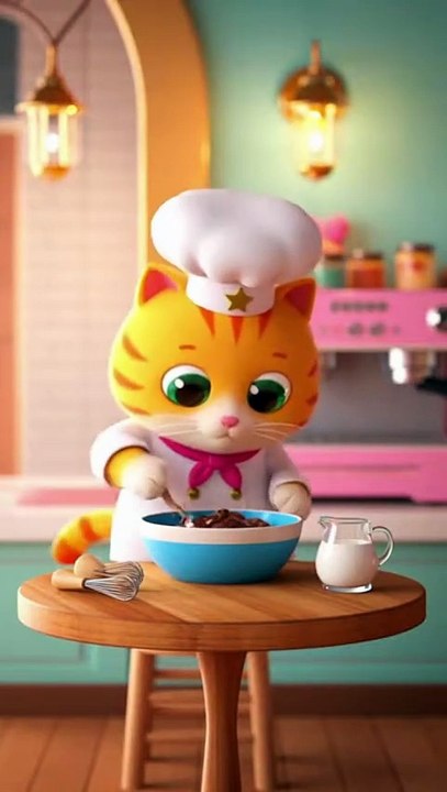 Chef cat making donuts