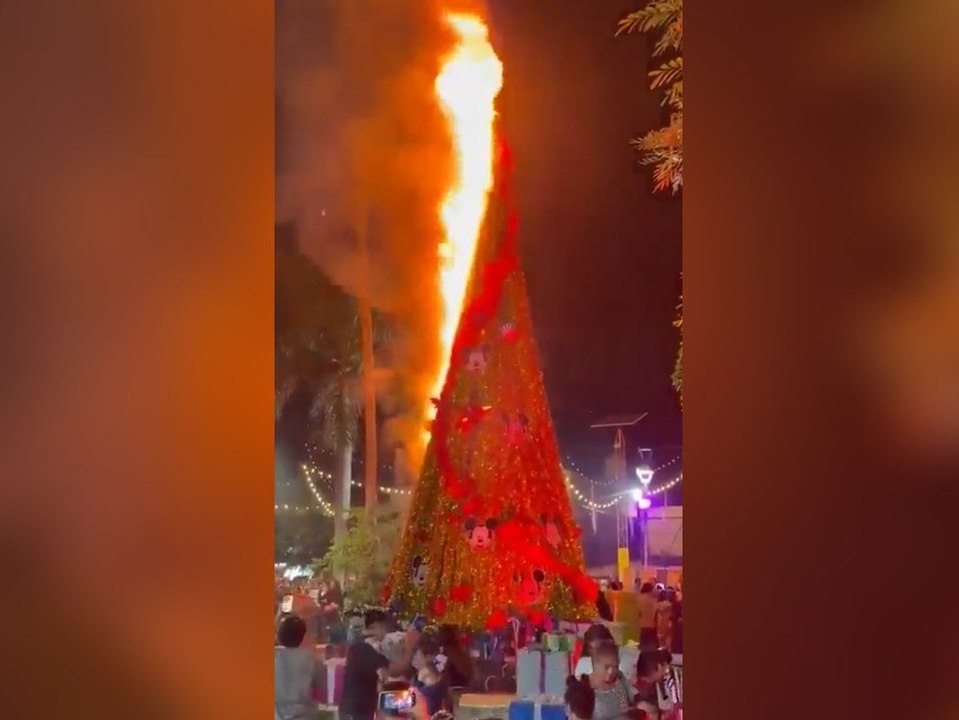 Riesiger Weihnachtsbaum geht in Flammen auf