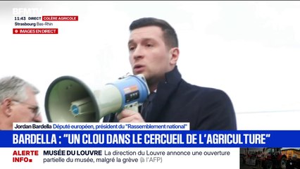 "Le peuple français est avec vous": Jordan Bardella aux côtés des agriculteurs mobilisés à Strasbourg