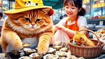Mama Cat Buys Oysters, Saves Abandoned Short-Haired American - Cooking & Taking Care of Kitten !