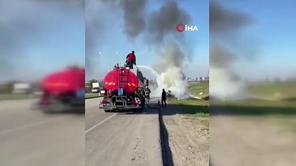 Babaeski girişinde korku dolu anlar: Otomobil motorundan alev aldı