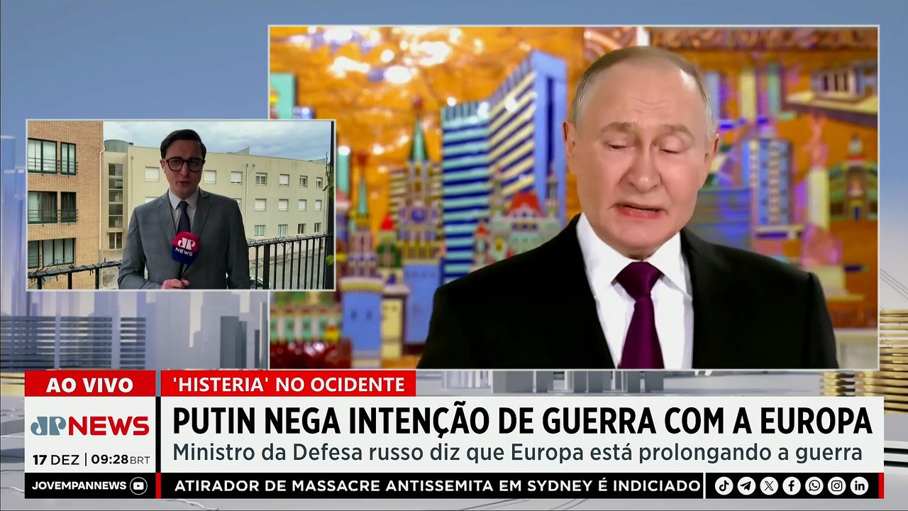 Putin nega ataque à Europa e classifica rearmamento como "histeria coletiva"