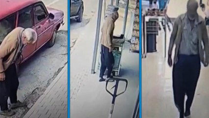 Çamurlu ayakkabısını çıkarıp, çorapla markette alışveriş yaptı