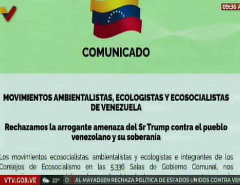 Movimientos ambientalistas, ecologistas y ecosocialistas rechazan amenazas de Trump contra Venezuela