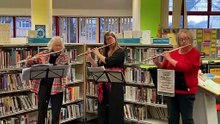 Trio from Cleddau Flute Choir at Pembroke Dock library, December 17