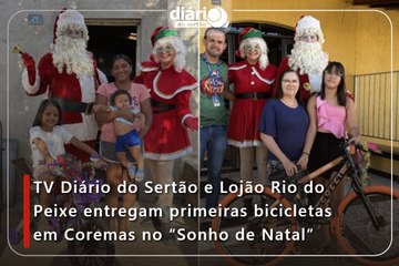 TV Diário do Sertão e Lojão Rio do Peixe entregam primeiras bicicletas em Coremas no “Sonho de Natal”