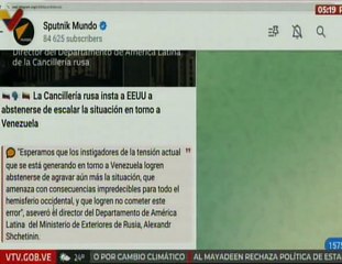 Cancillería de Rusia insta a EE.UU. a abstenerse de escalar la situación en torno a Venezuela