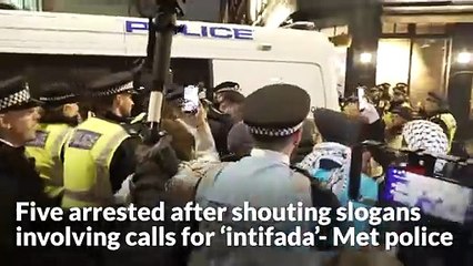 Police patrol pro-Palestinian demonstration as five arrested