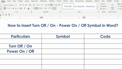 How to insert Turn Off / On - Power On / Off Symbol in Word?