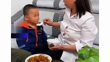 Funny baby eating