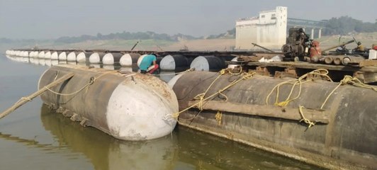 वन विभाग की अनुमति बनी बाधा, चंबल पर पैंटून पुल 60 दिन बाद भी अधूरा