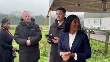 Kemi Badenoch takes flight with a British-built drone during her visit to Hampshire firm Evolve Dynamics