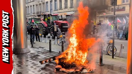 Farmers storm Brussels with tractors as fiery protest erupts outside Parliament