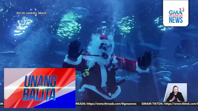 Santa Claus at Mrs. Claus, naglagay ng Christmas tree sa pinakamalaking marine aquarium sa South America | Unang Balita