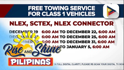 Pamunuan ng NLEX, handa na sa pagdagsa ng mga motorista ngayong kapaskuhan; free towing services at toll, inialok | ulat ni Gab Villegas