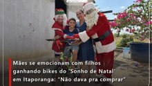 Mães se emocionam com filhos ganhando bikes do ‘Sonho de Natal’ em Itaporanga: “Não dava pra comprar”